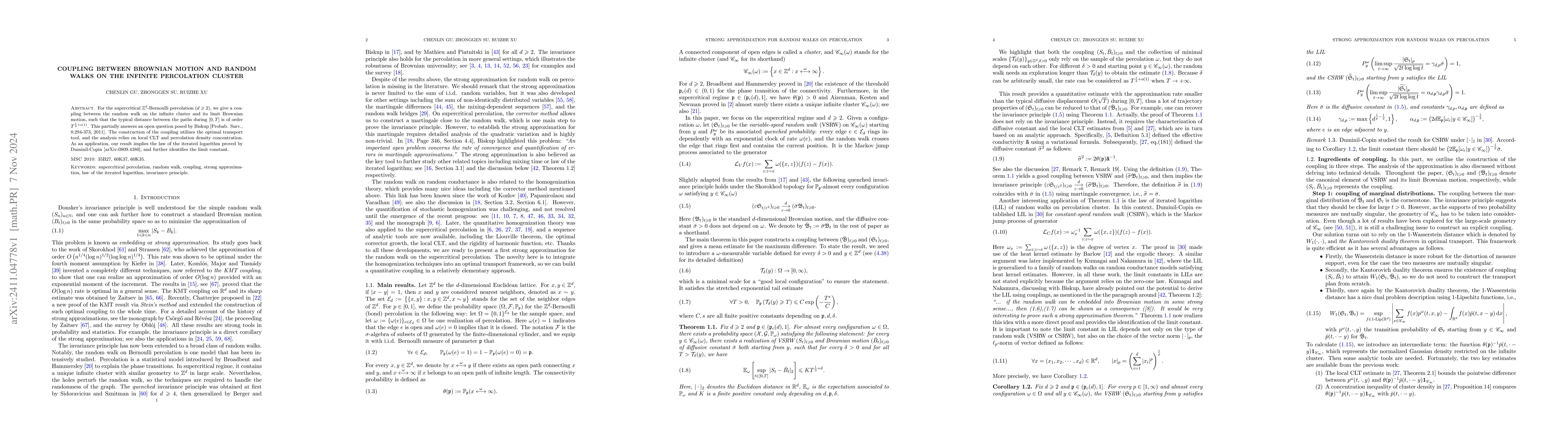 Thumbnail for Coupling between Brownian motion and random walks on the infinite
  percolation cluster