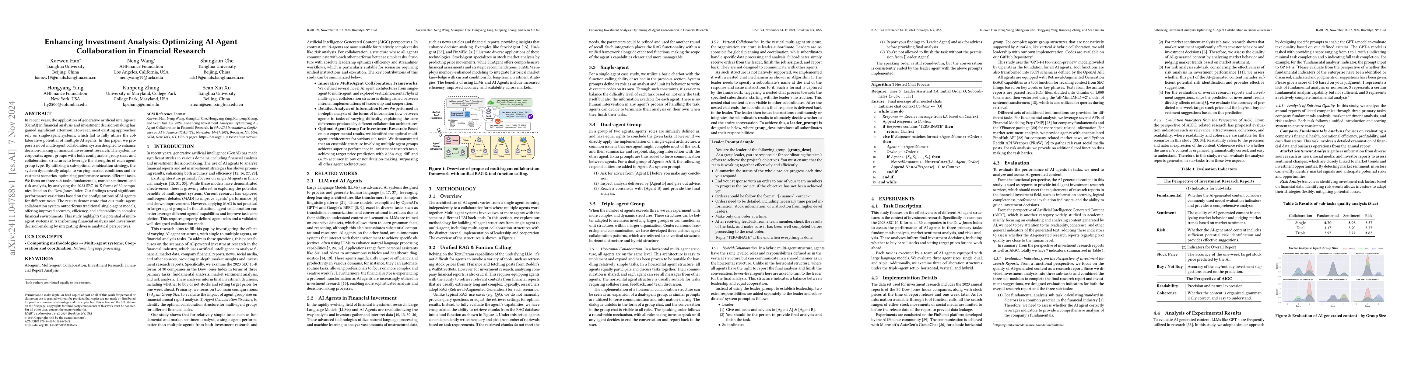 Thumbnail for Enhancing Investment Analysis: Optimizing AI-Agent Collaboration in
  Financial Research