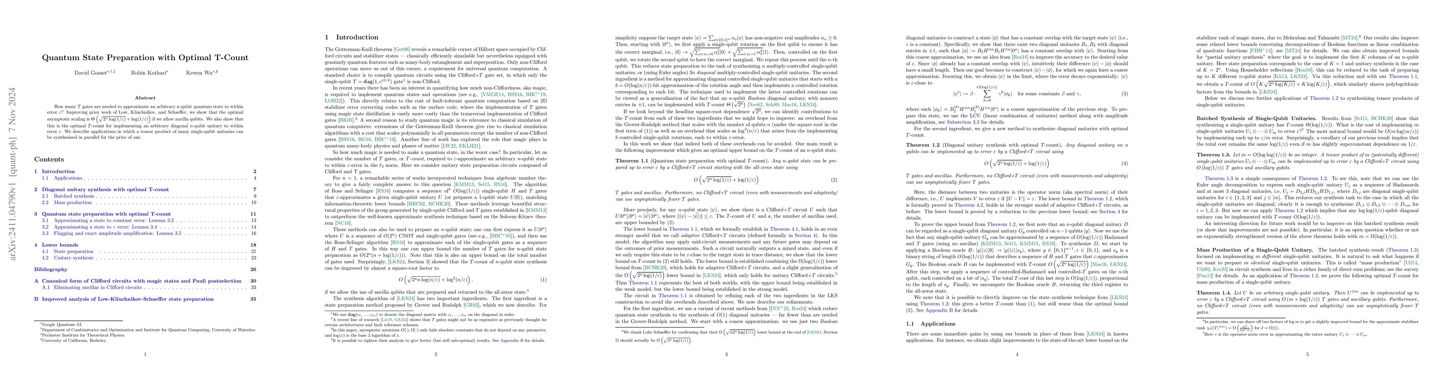 Thumbnail for Quantum state preparation with optimal T-count