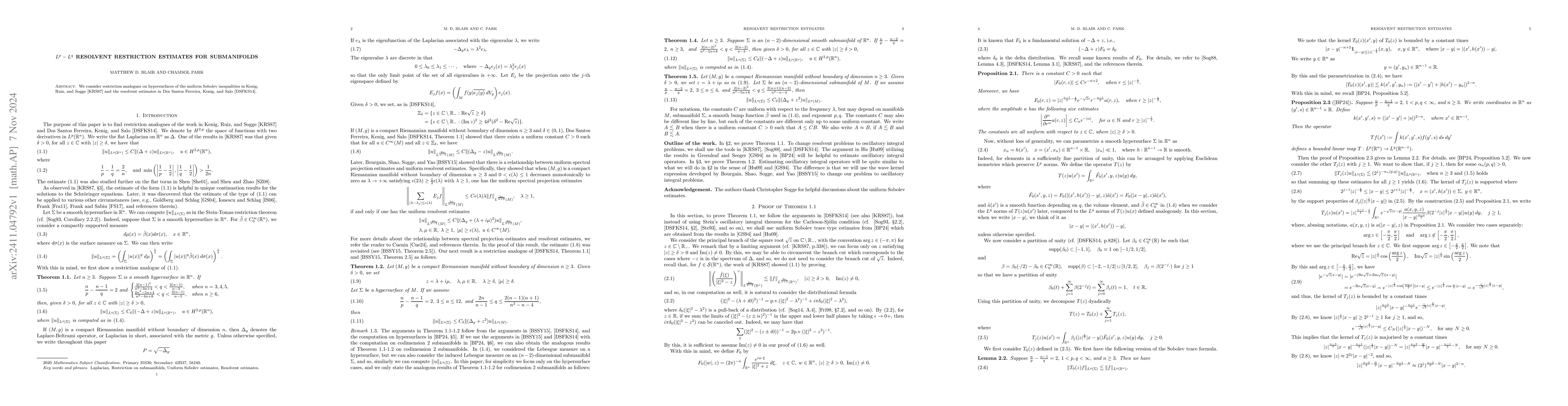 Thumbnail for $L^p - L^q$ resolvent restriction estimates for submanifolds