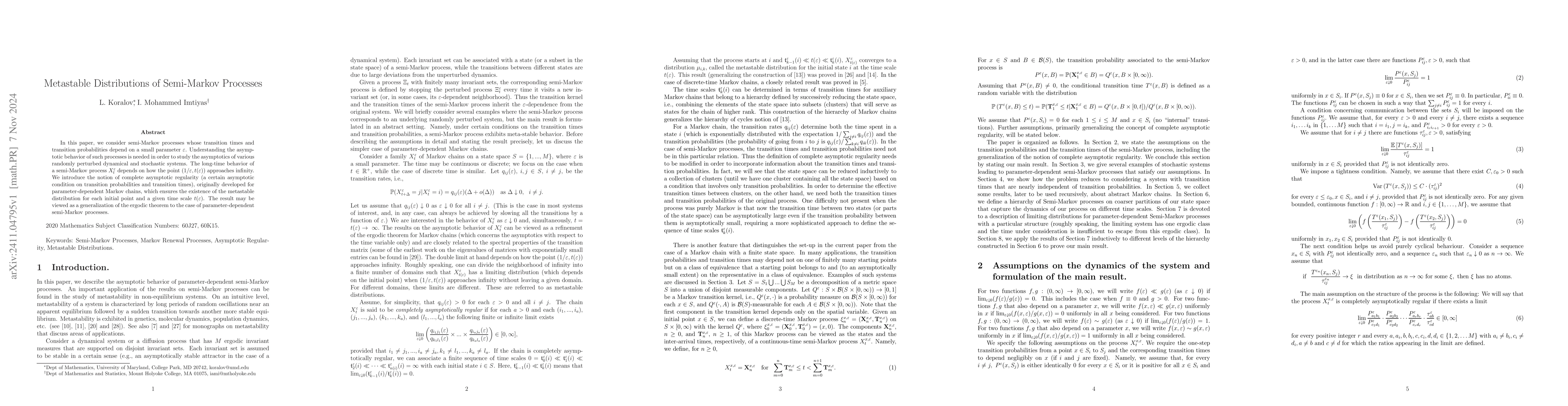 Thumbnail for Metastable Distributions of Semi-Markov Processes