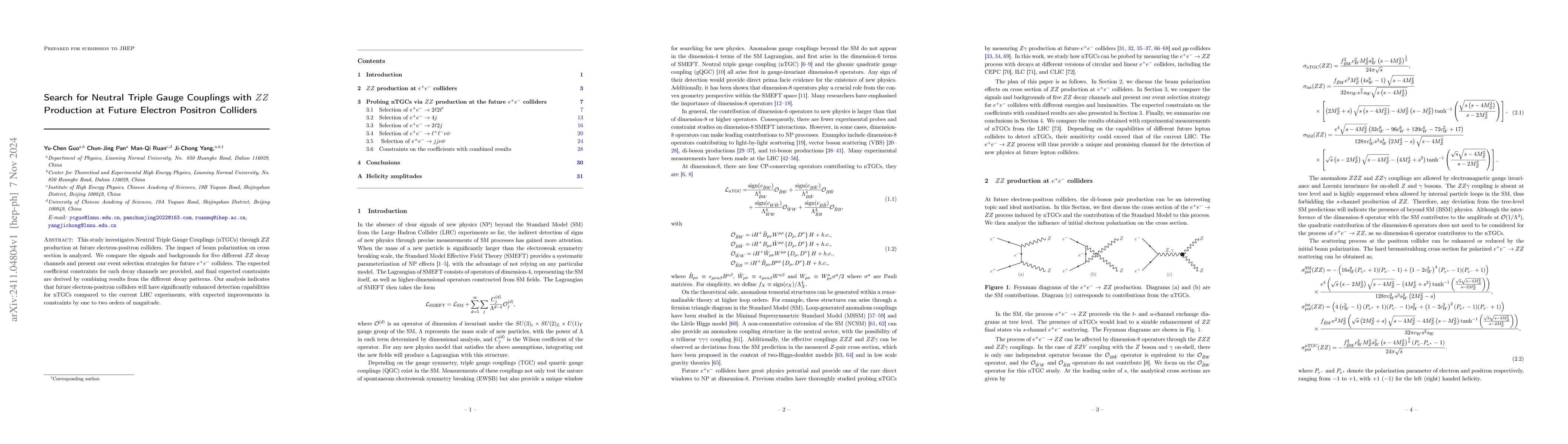 Thumbnail for Search for Neutral Triple Gauge Couplings with $ZZ$ Production at Future
  Electron Positron Colliders