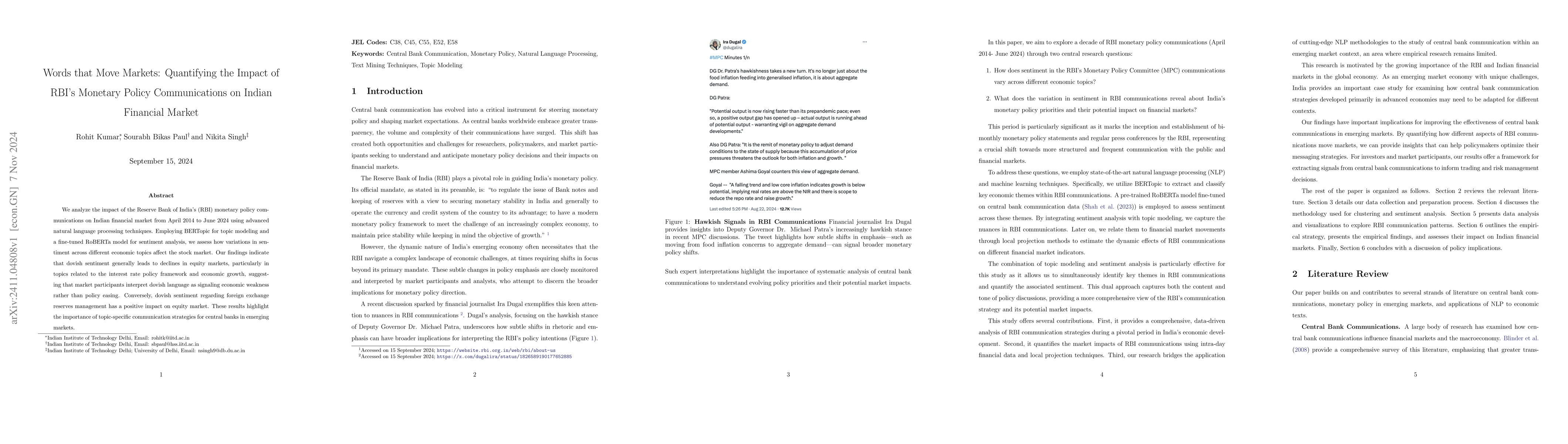 Thumbnail for Words that Move Markets- Quantifying the Impact of RBI's Monetary Policy
  Communications on Indian Financial Market