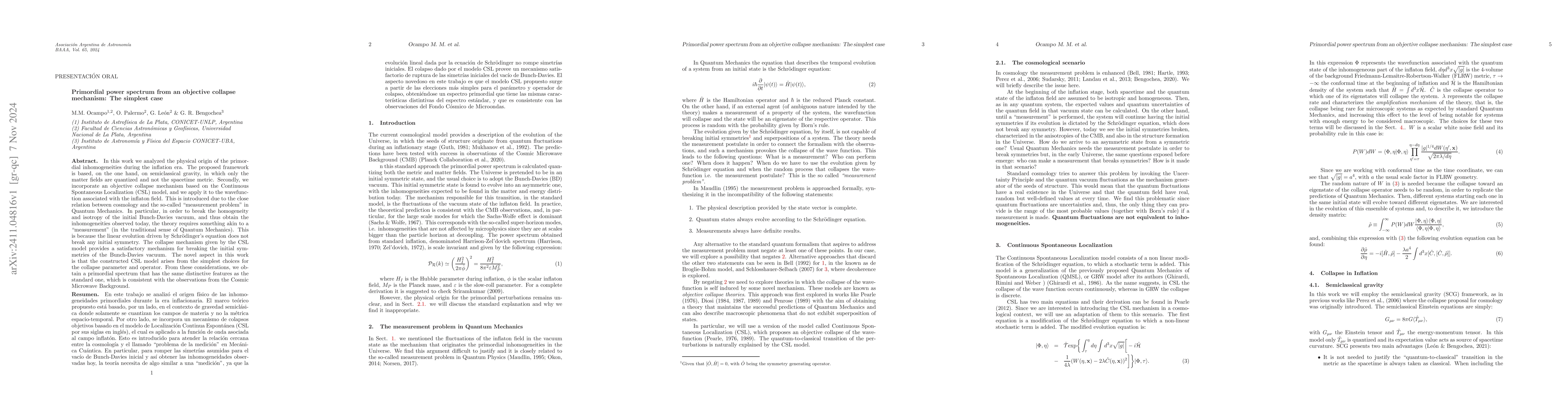 Thumbnail for Primordial power spectrum from an objective collapse mechanism: The
  simplest case