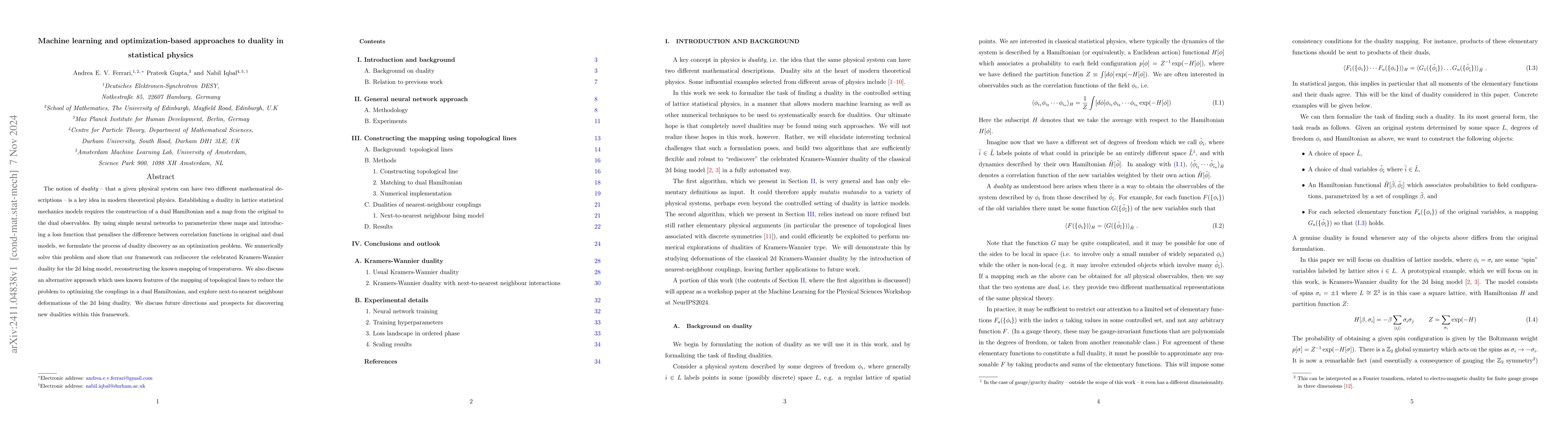 Thumbnail for Machine learning and optimization-based approaches to duality in
  statistical physics