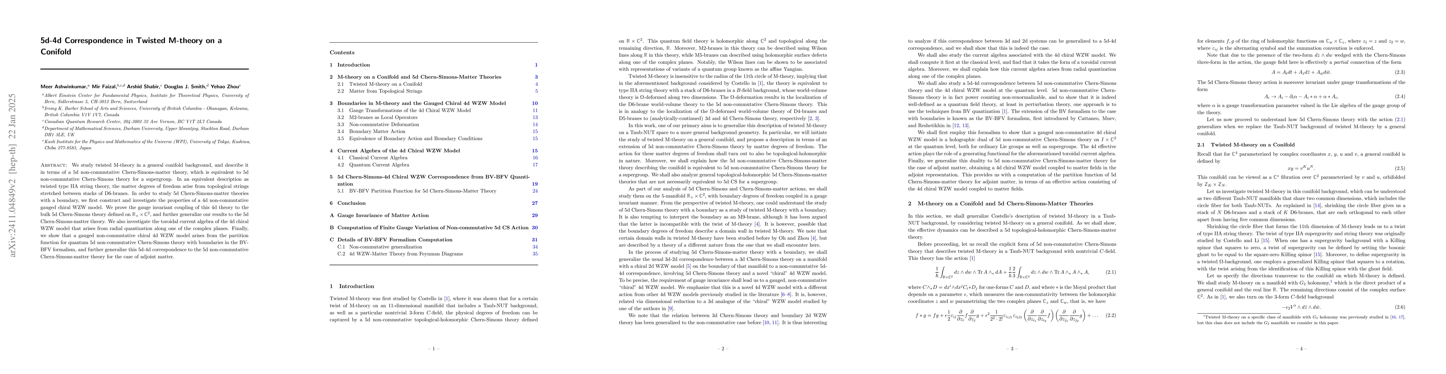 Thumbnail for 5d-4d Correspondence in Twisted M-theory on a Conifold