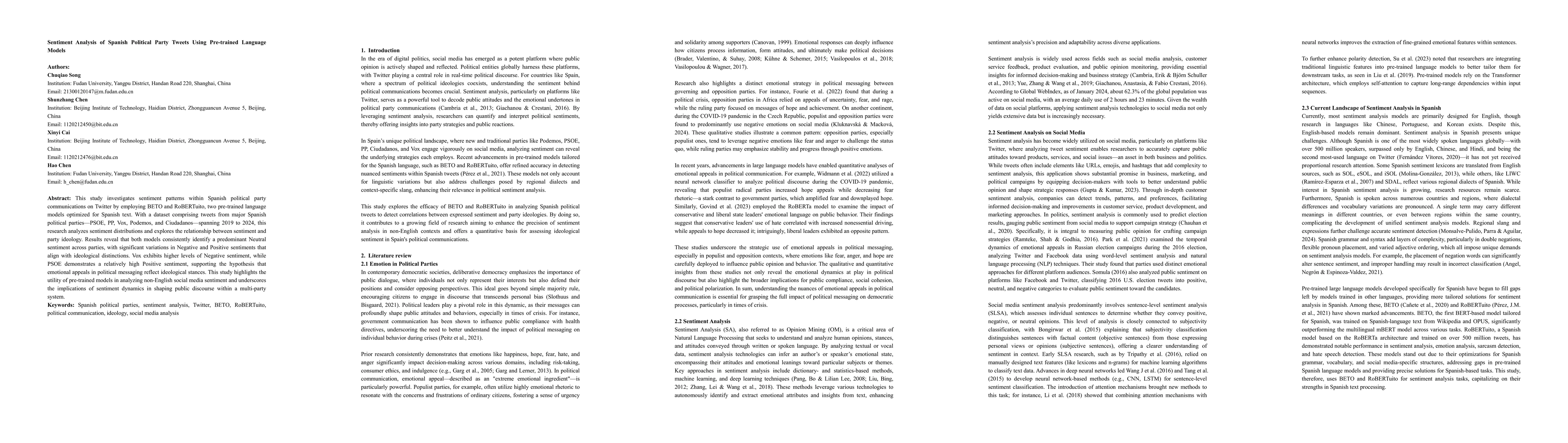 Thumbnail for Sentiment Analysis of Spanish Political Party Tweets Using Pre-trained
  Language Models