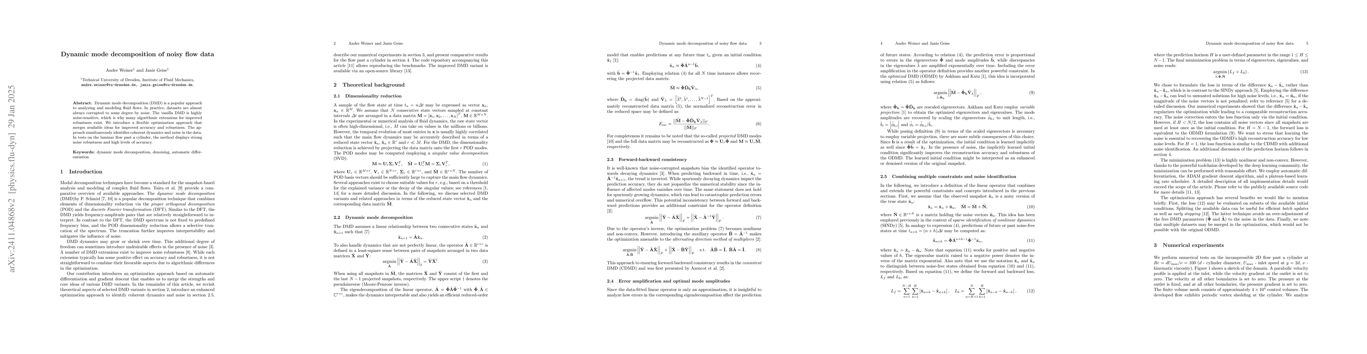 Thumbnail for An optimized dynamic mode decomposition to identify coherent dynamics in
  noisy flow data