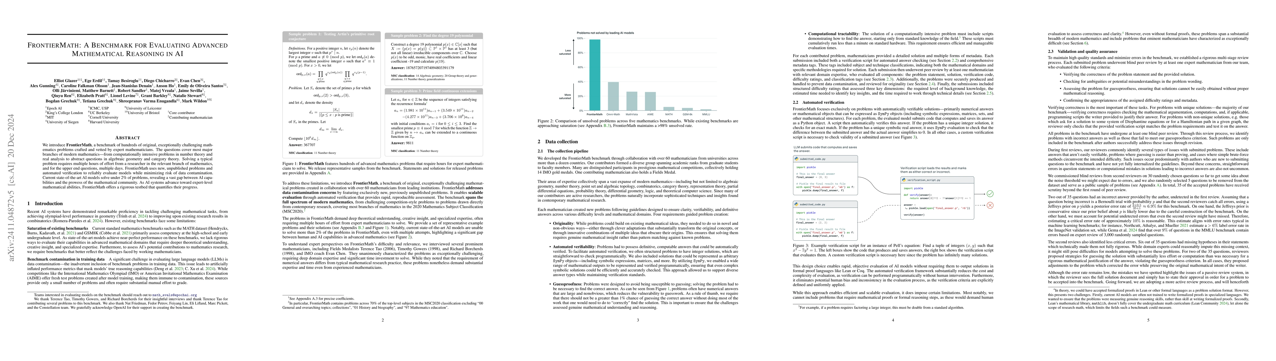 Thumbnail for FrontierMath: A Benchmark for Evaluating Advanced Mathematical Reasoning
  in AI
