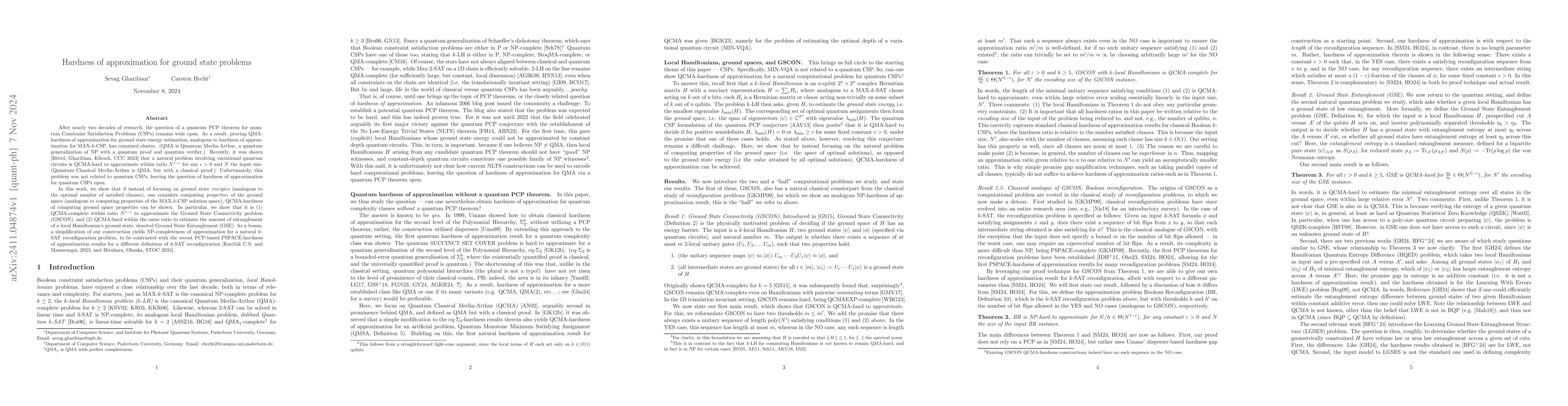 Thumbnail for Hardness of approximation for ground state problems