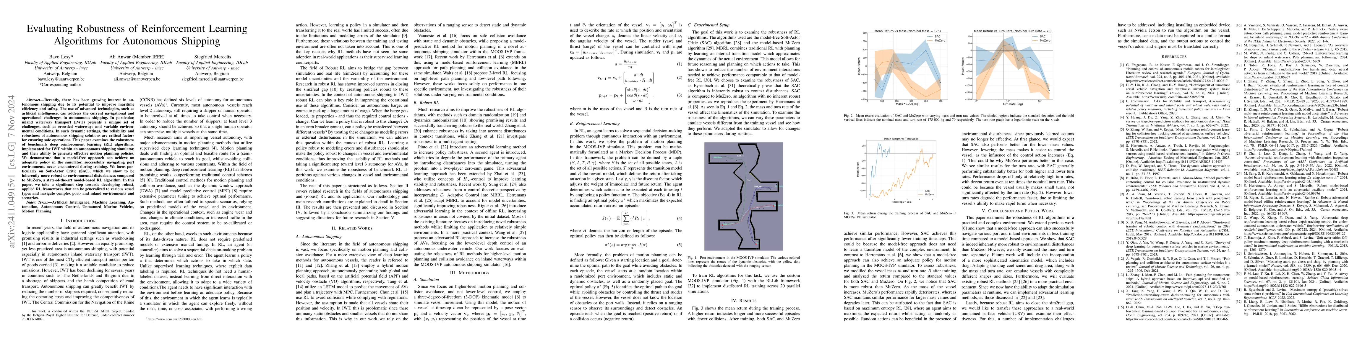 Thumbnail for Evaluating Robustness of Reinforcement Learning Algorithms for
  Autonomous Shipping