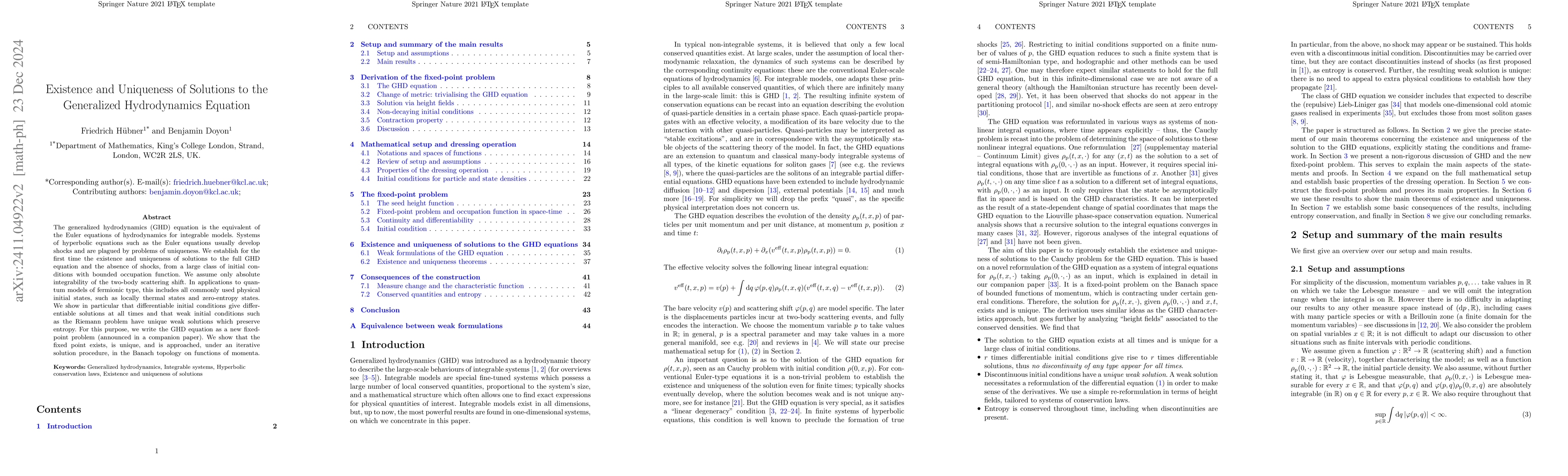 Thumbnail for Existence and Uniqueness of Solutions to the Generalized Hydrodynamics
  Equation