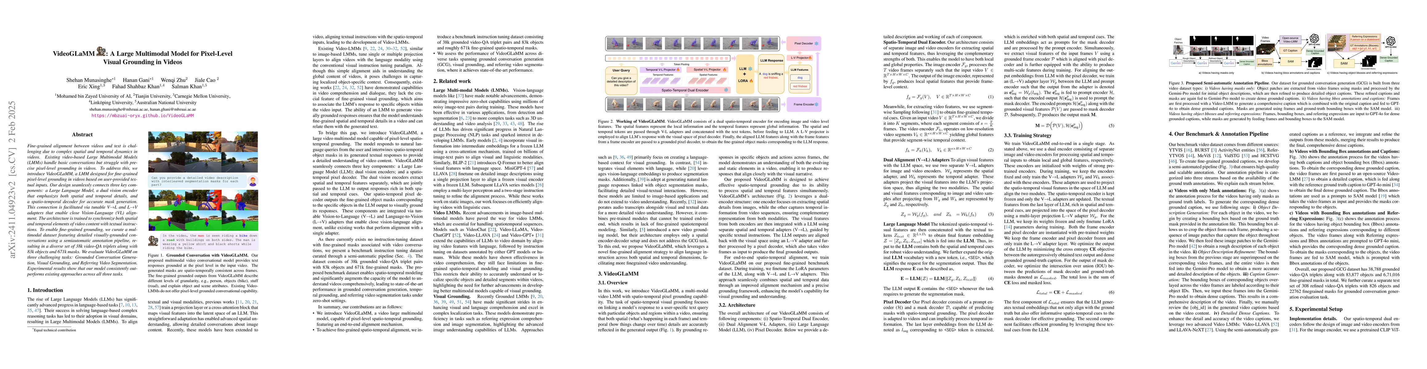 Thumbnail for VideoGLaMM: A Large Multimodal Model for Pixel-Level Visual Grounding in
  Videos