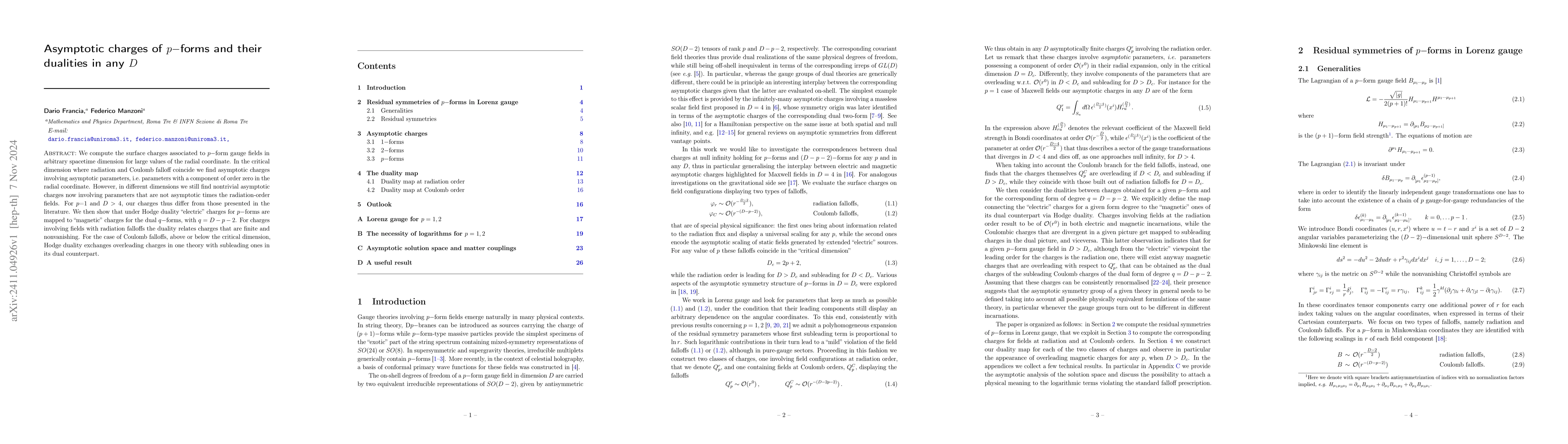 Thumbnail for Asymptotic charges of $p-$forms and their dualities in any $D$