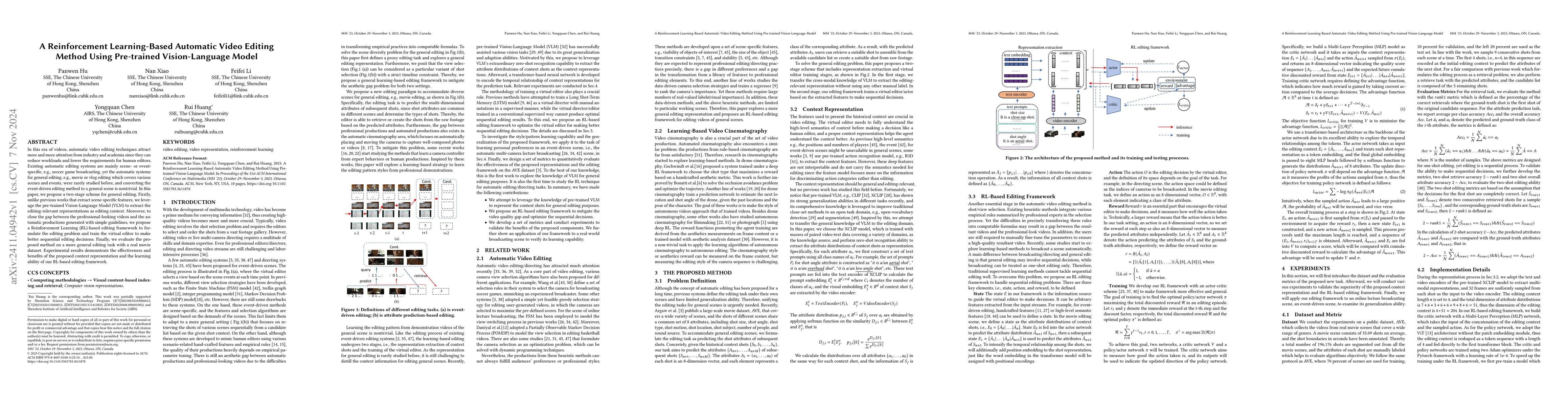 Thumbnail for A Reinforcement Learning-Based Automatic Video Editing Method Using
  Pre-trained Vision-Language Model