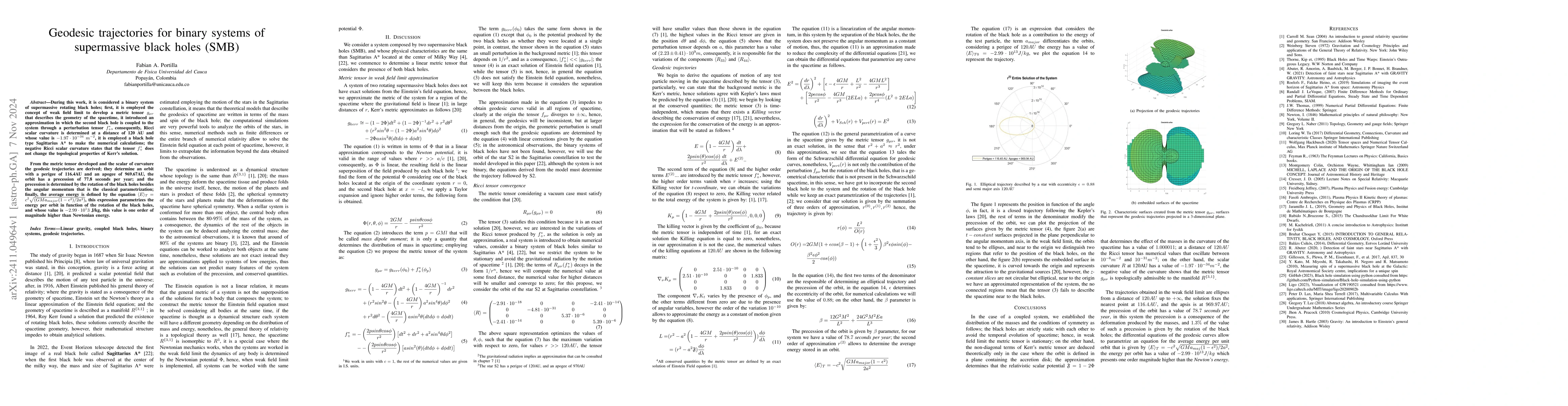 Thumbnail for Geodesic trajectories for binary systems of supermassive black holes
  (SMB)
