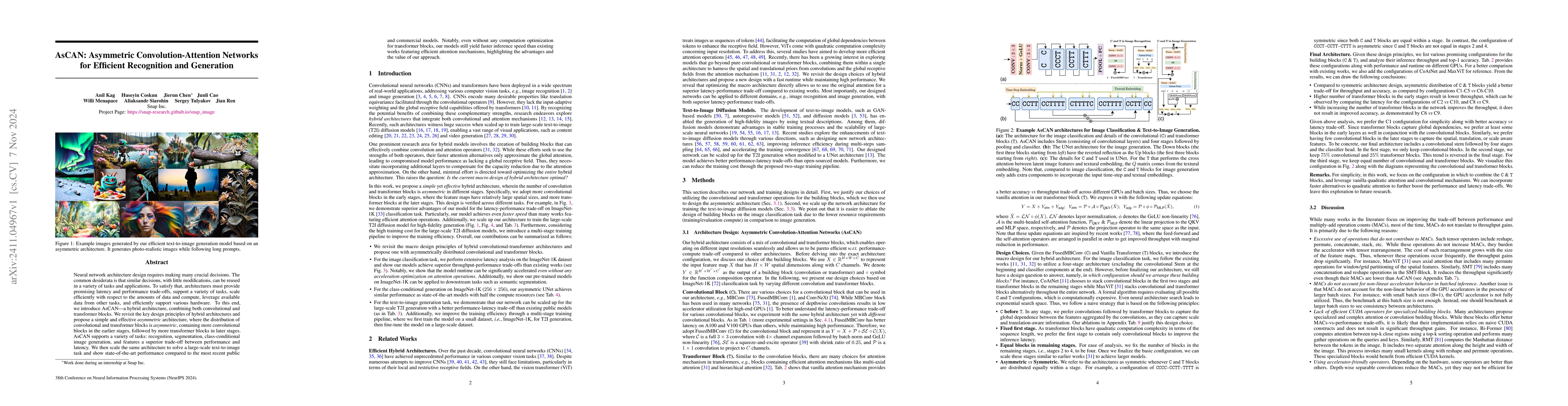 Thumbnail for AsCAN: Asymmetric Convolution-Attention Networks for Efficient
  Recognition and Generation