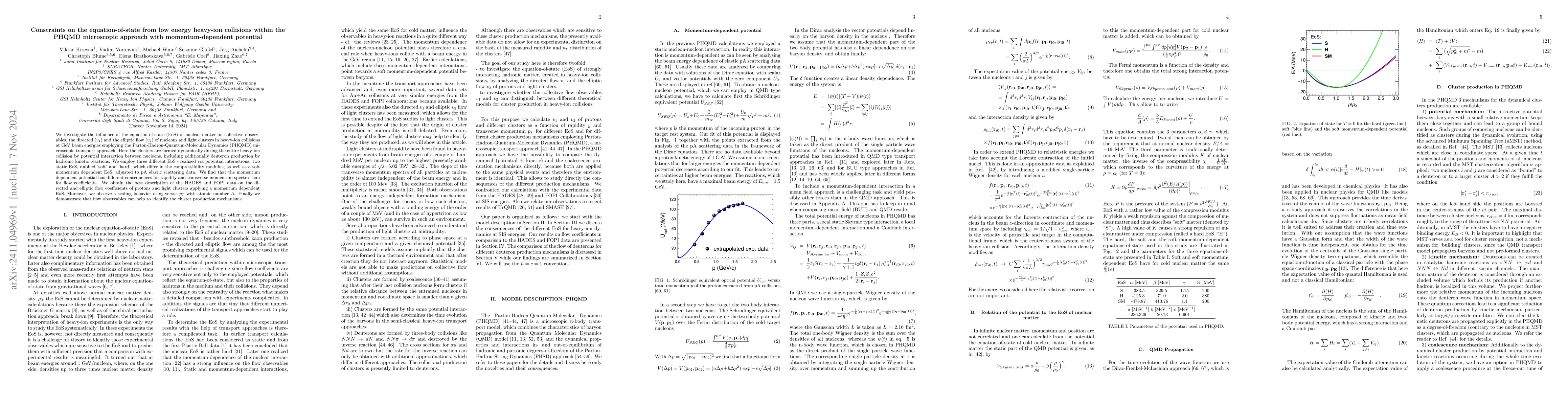 Thumbnail for Constraints on the equation-of-state from low energy heavy-ion
  collisions within the PHQMD microscopic approach with momentum-dependent
  potential