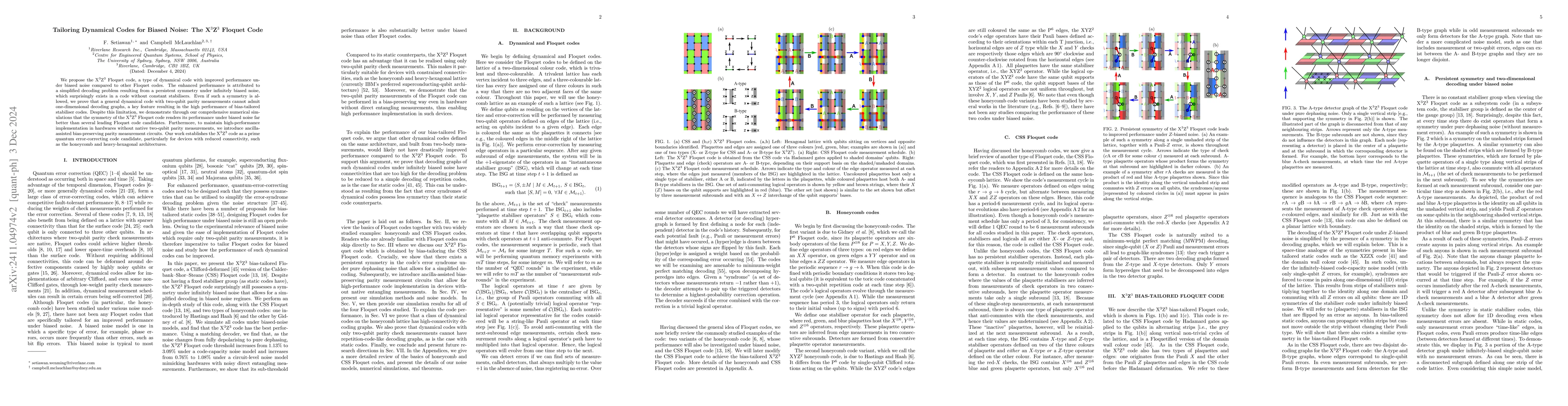 Thumbnail for Tailoring Dynamical Codes for Biased Noise: The X$^3$Z$^3$ Floquet Code
