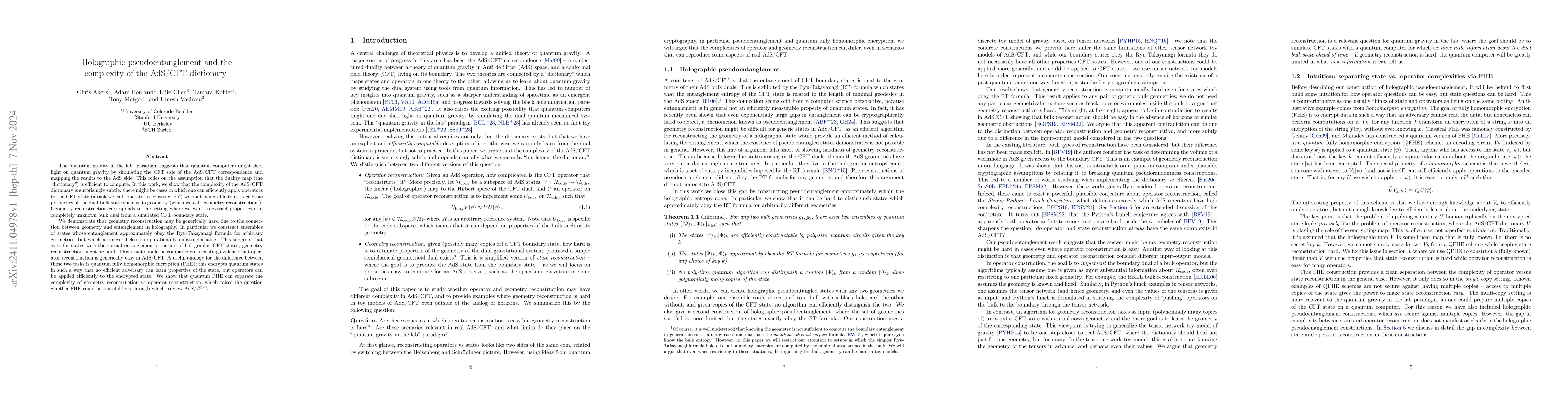 Thumbnail for Holographic pseudoentanglement and the complexity of the AdS/CFT
  dictionary