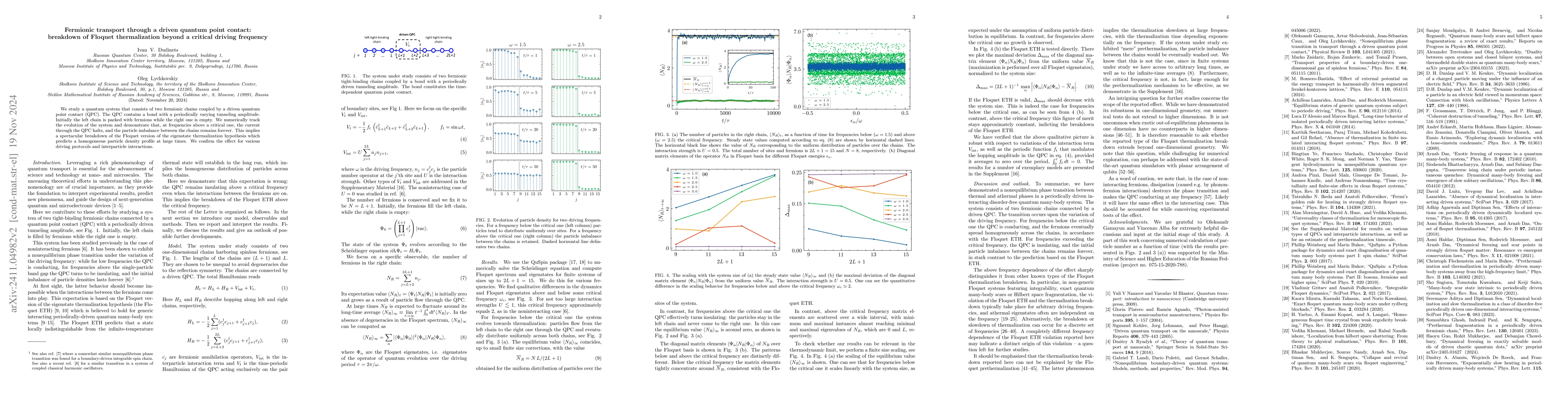 Thumbnail for Fermionic transport through a driven quantum point contact: breakdown of
  Floquet thermalization beyond a critical driving frequency
