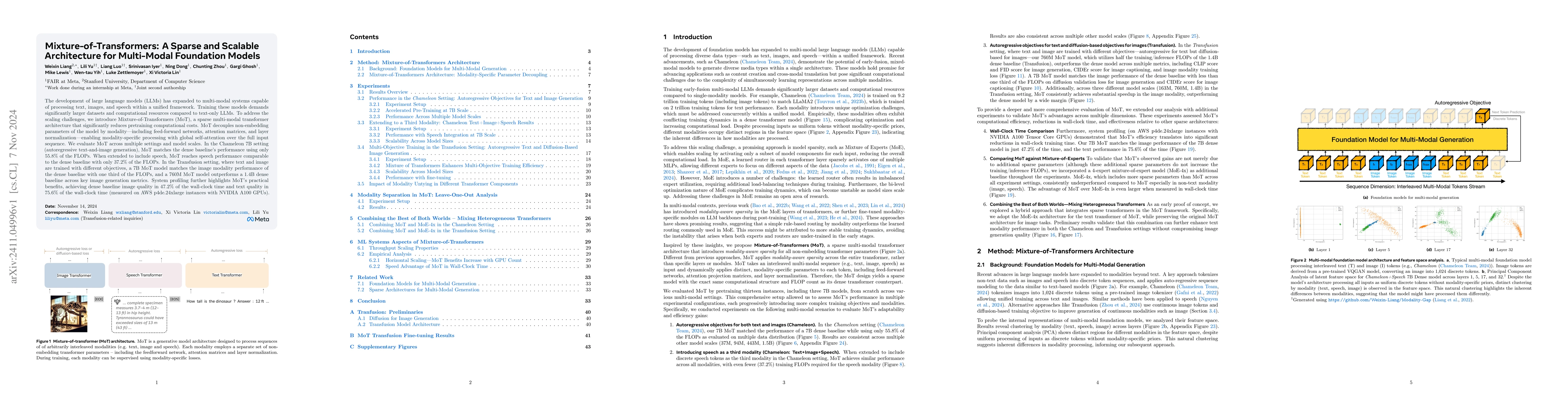 Thumbnail for Mixture-of-Transformers: A Sparse and Scalable Architecture for
  Multi-Modal Foundation Models