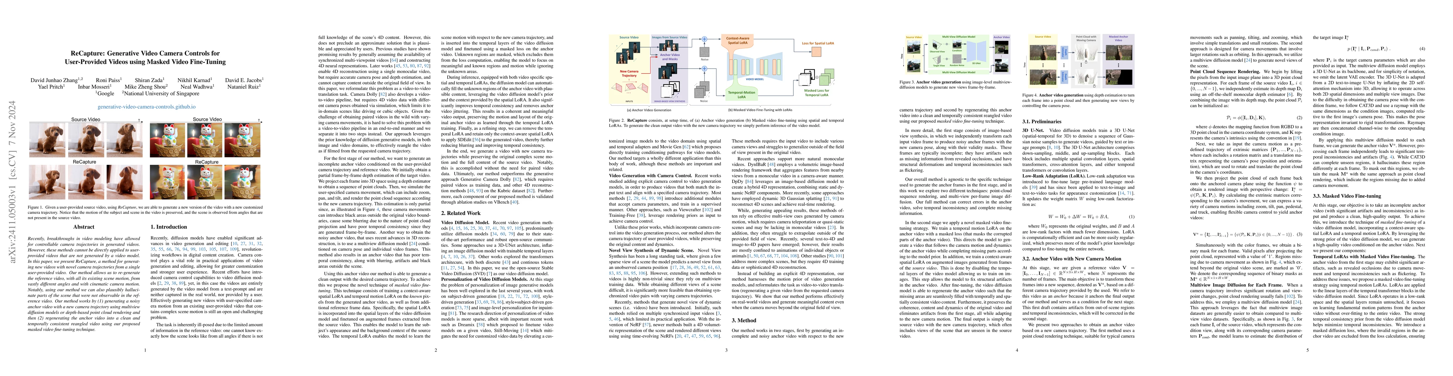 Thumbnail for ReCapture: Generative Video Camera Controls for User-Provided Videos
  using Masked Video Fine-Tuning