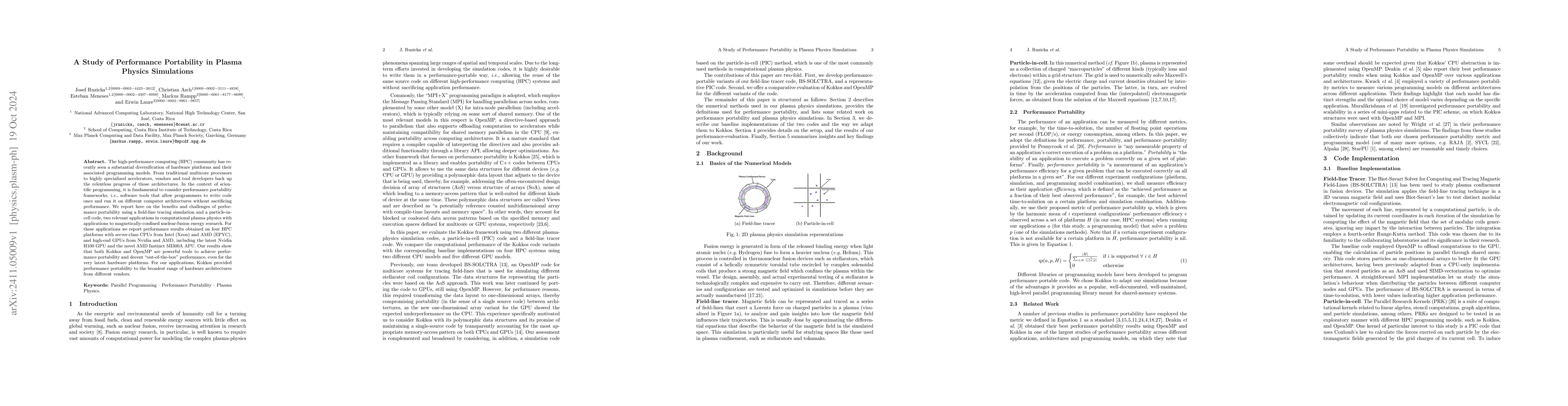Thumbnail for A Study of Performance Portability in Plasma Physics Simulations