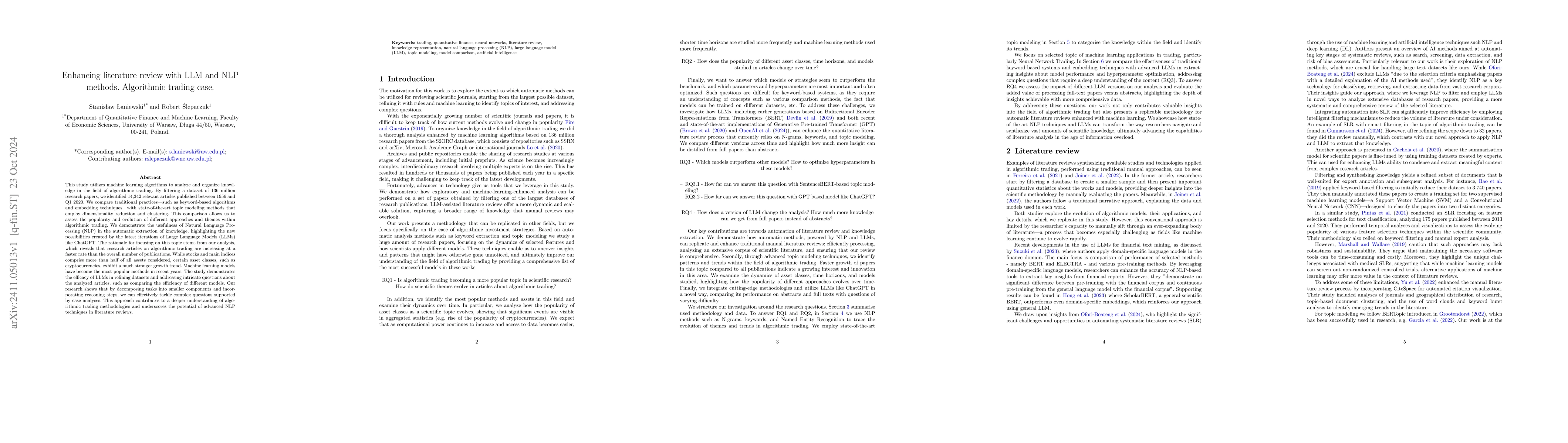 Thumbnail for Enhancing literature review with LLM and NLP methods. Algorithmic
  trading case