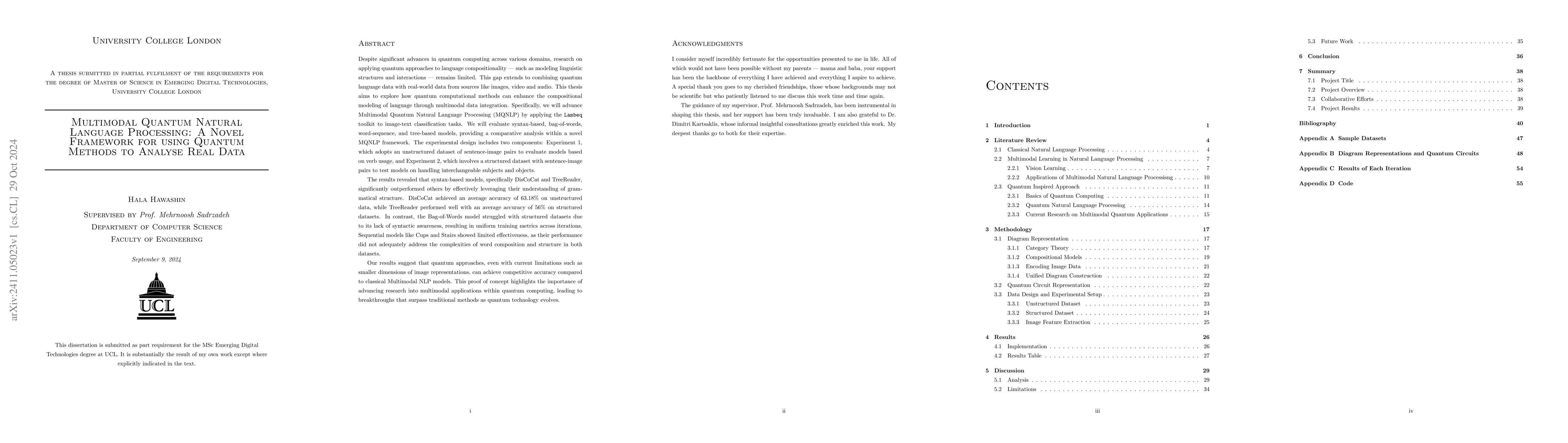 Thumbnail for Multimodal Quantum Natural Language Processing: A Novel Framework for
  using Quantum Methods to Analyse Real Data
