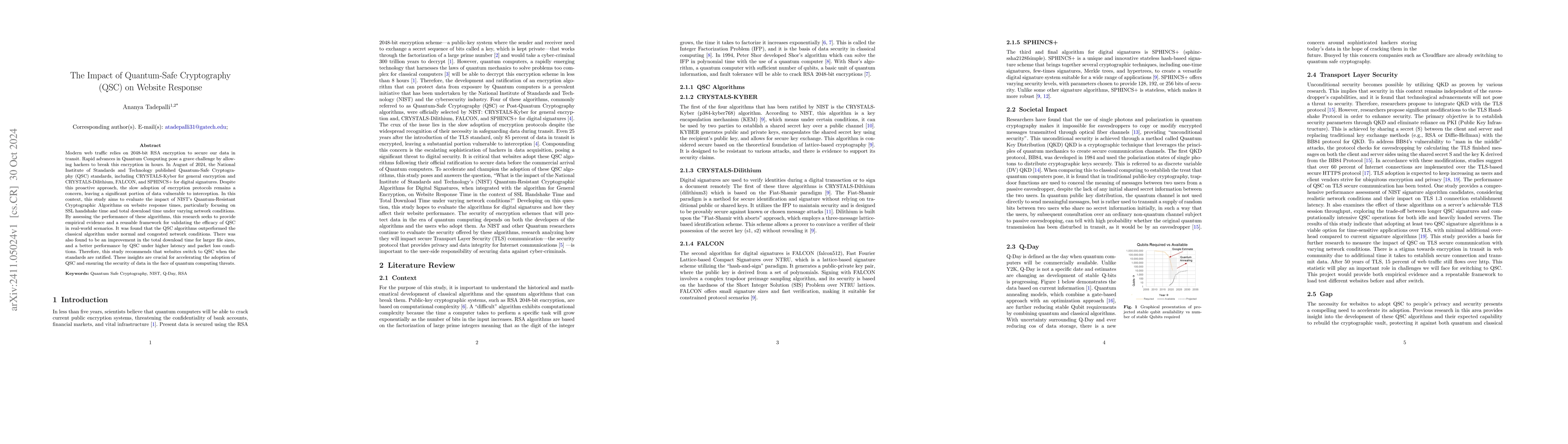 Thumbnail for The Impact of Quantum-Safe Cryptography (QSC) on Website Response