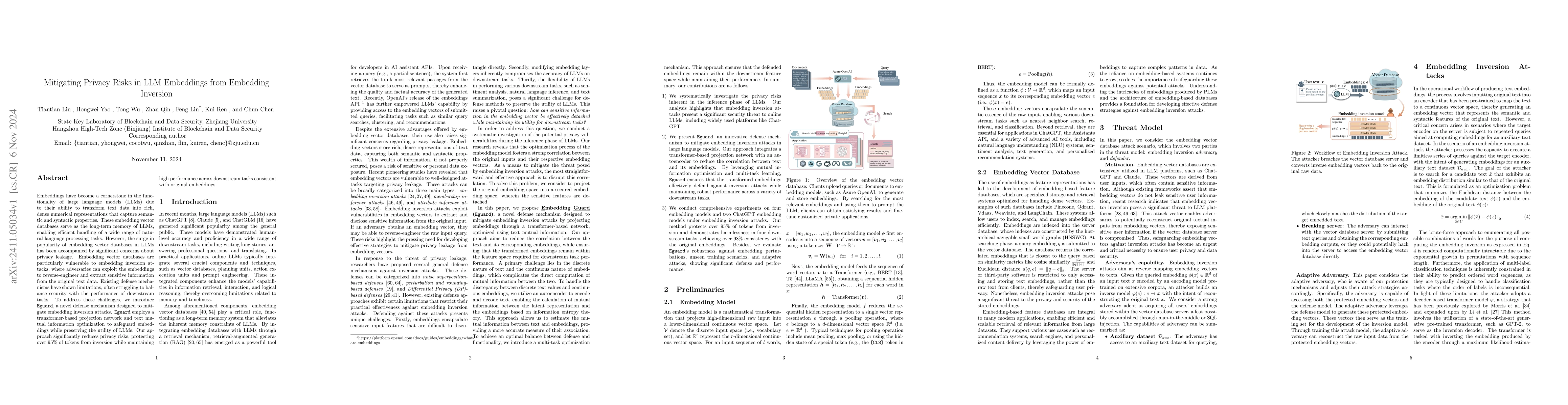 Thumbnail for Mitigating Privacy Risks in LLM Embeddings from Embedding Inversion