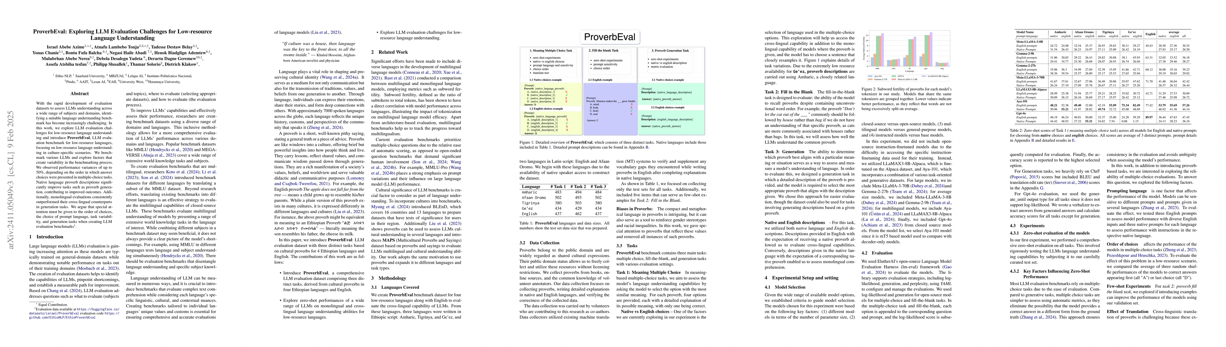 Thumbnail for ProverbEval: Exploring LLM Evaluation Challenges for Low-resource
  Language Understanding