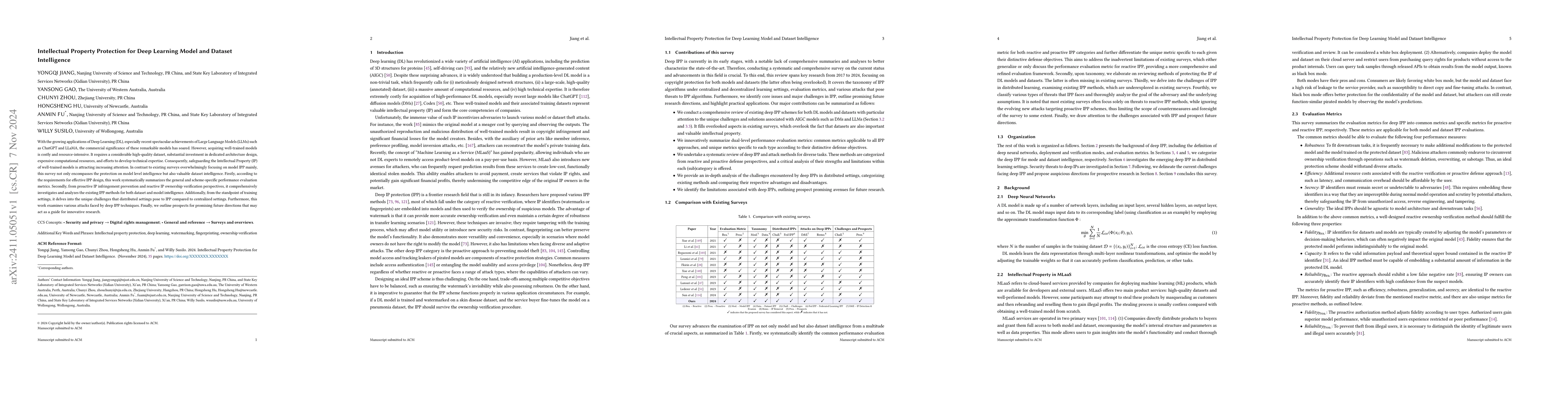 Thumbnail for Intellectual Property Protection for Deep Learning Model and Dataset
  Intelligence