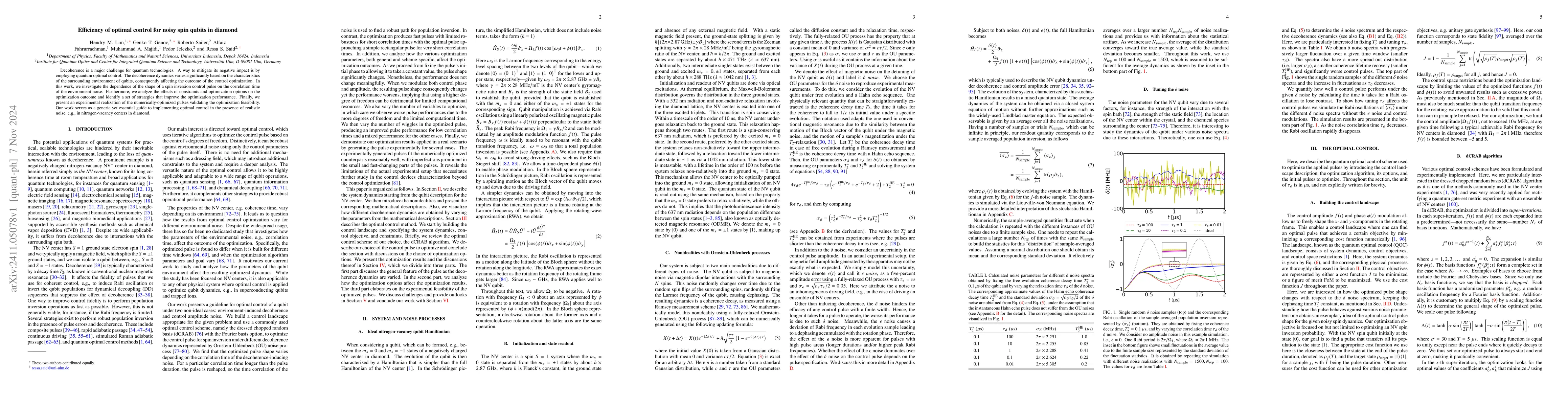 Thumbnail for Efficiency of optimal control for noisy spin qubits in diamond