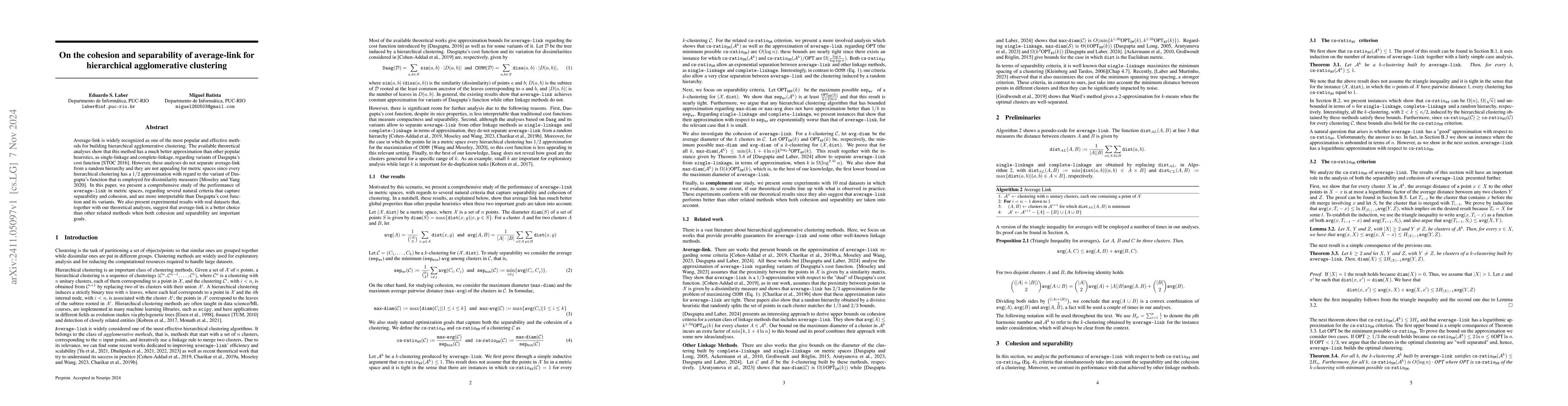 Thumbnail for On the cohesion and separability of average-link for hierarchical
  agglomerative clustering