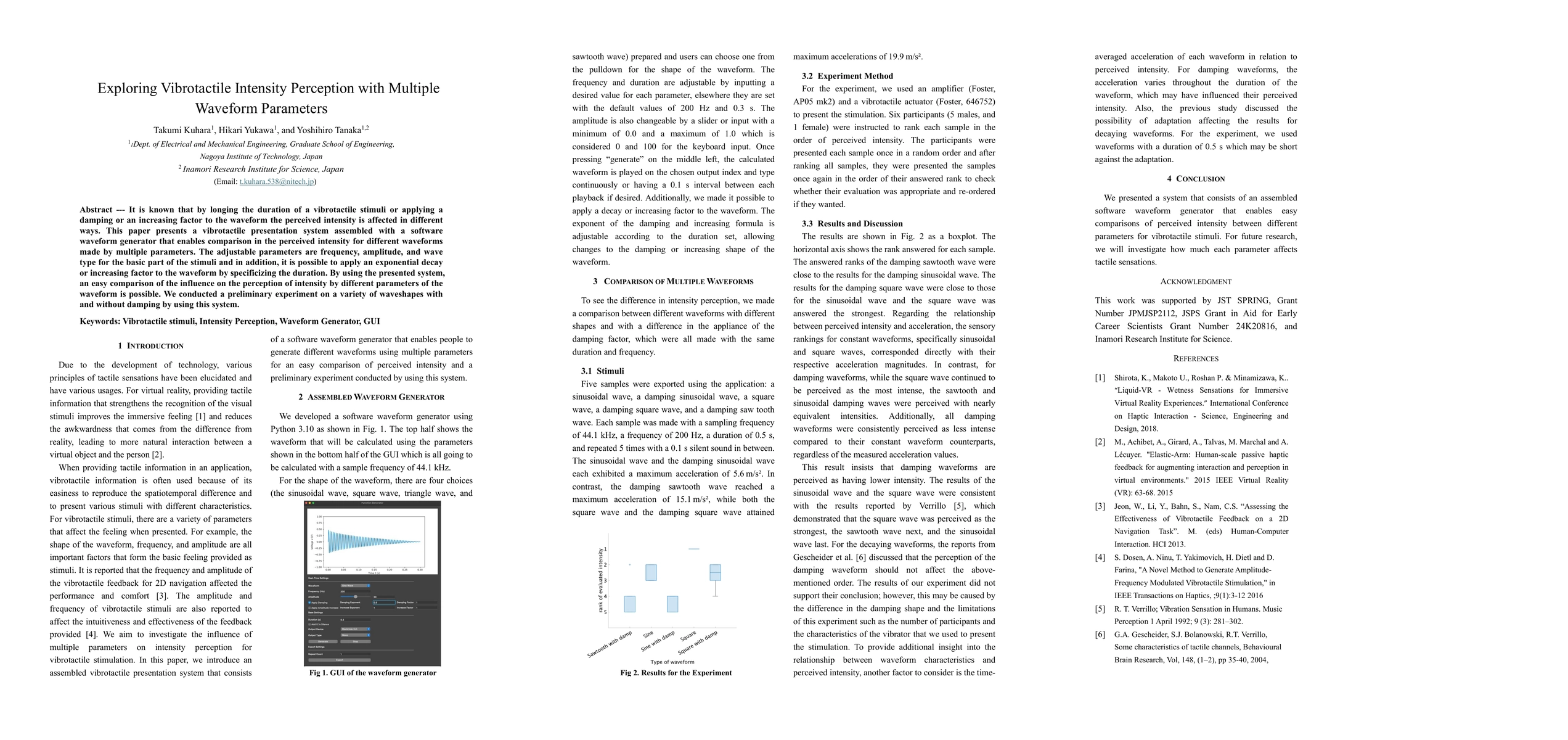 Thumbnail for Exploring Vibrotactile Intensity Perception with Multiple Waveform
  Parameters