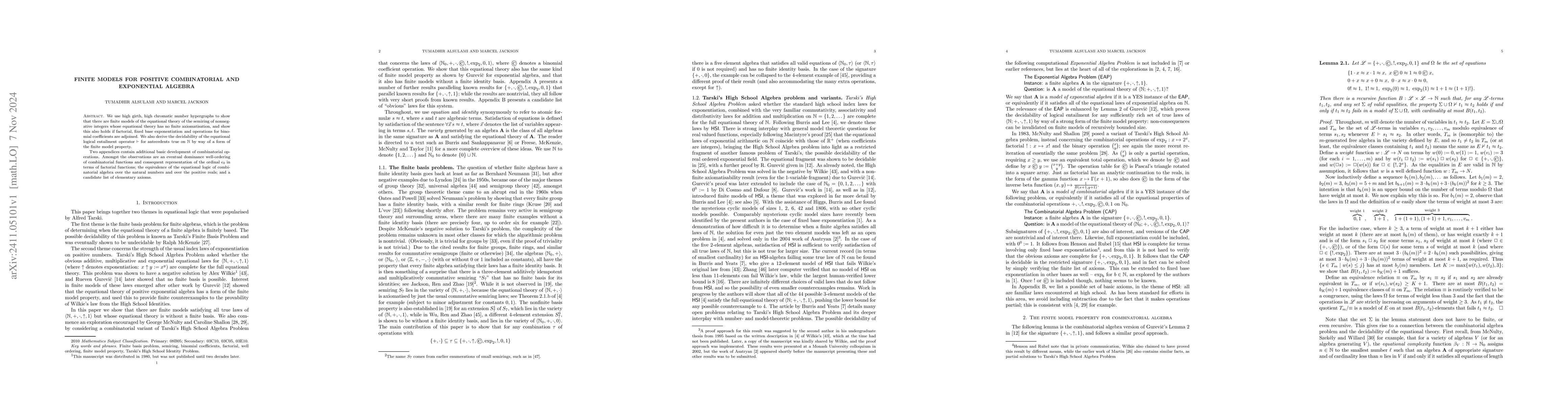 Thumbnail for Finite models for positive combinatorial and exponential algebra