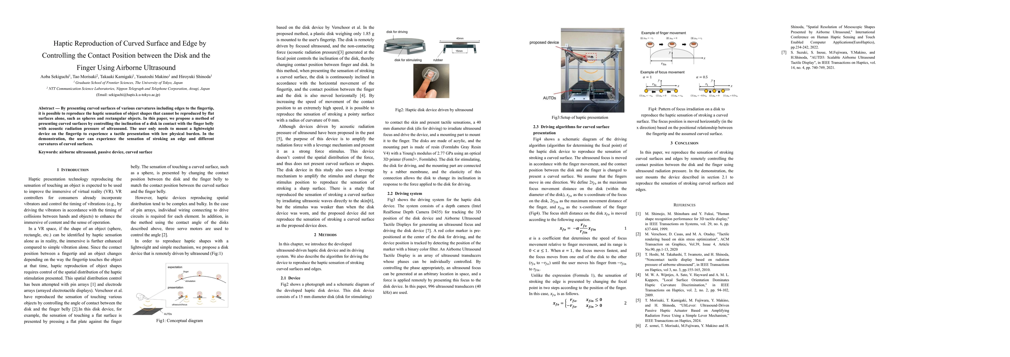 Thumbnail for Haptic Reproduction of Curved Surface and Edge by Controlling the
  Contact Position between the Disk and the Finger Using Airborne Ultrasound