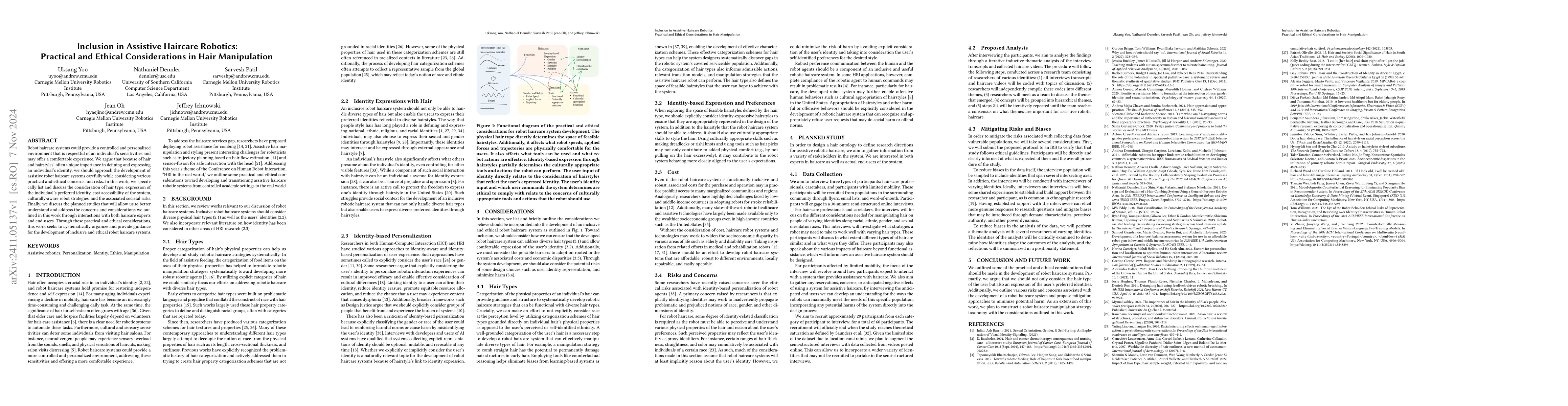 Thumbnail for Inclusion in Assistive Haircare Robotics: Practical and Ethical
  Considerations in Hair Manipulation