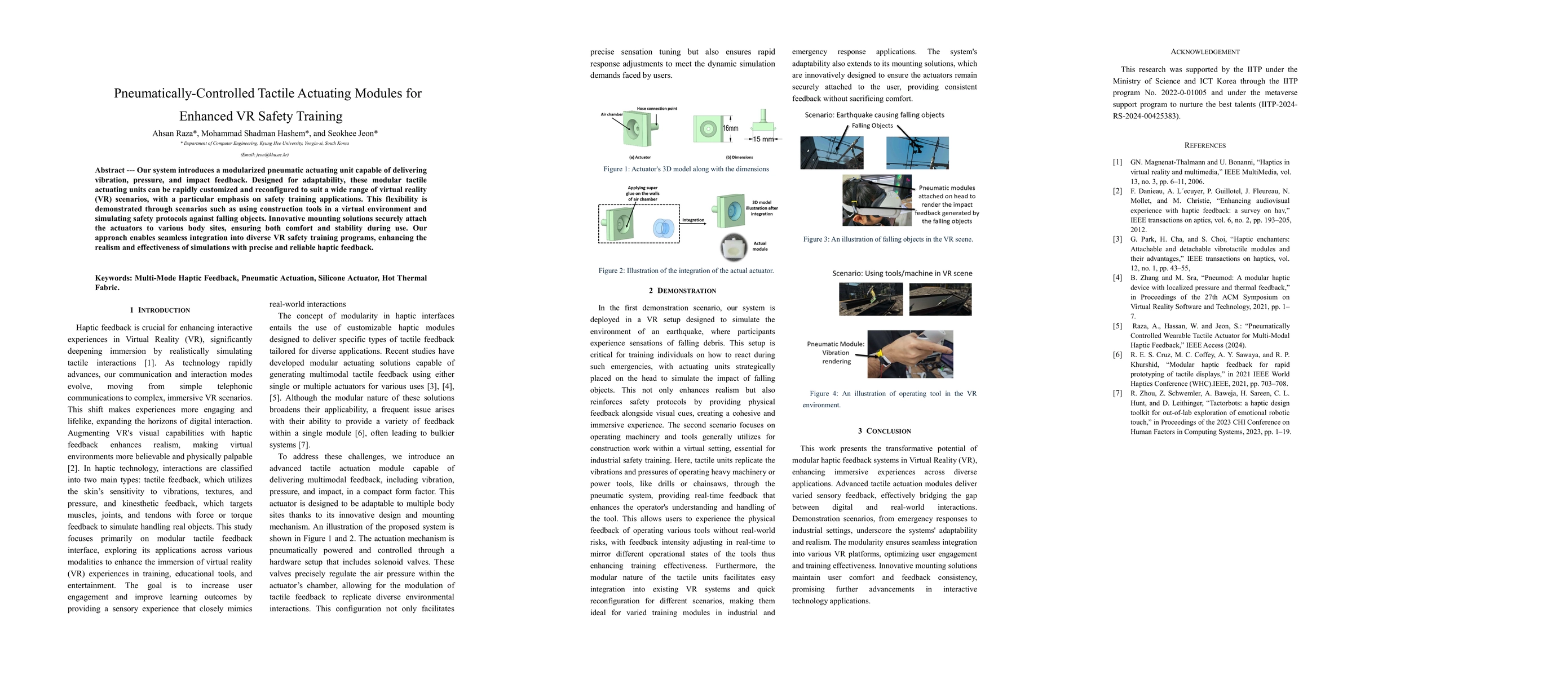 Thumbnail for Pneumatically Controlled Tactile Actuating Modules for Enhanced VR
  Safety Training