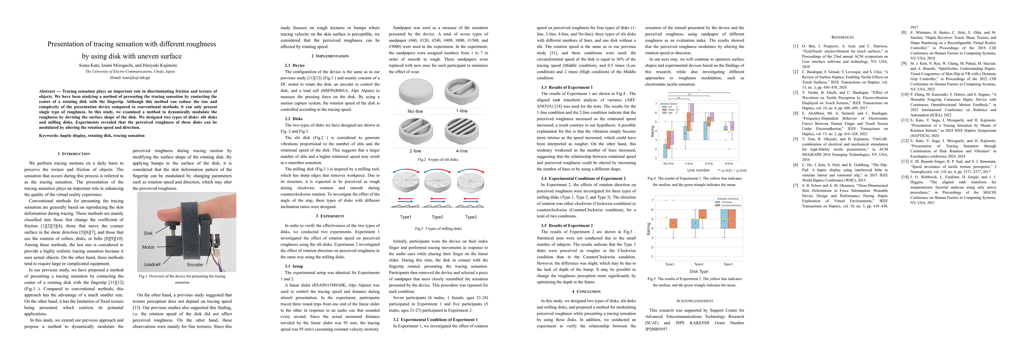 Thumbnail for Presentation of tracing sensation with different roughness by using disk
  with uneven surface