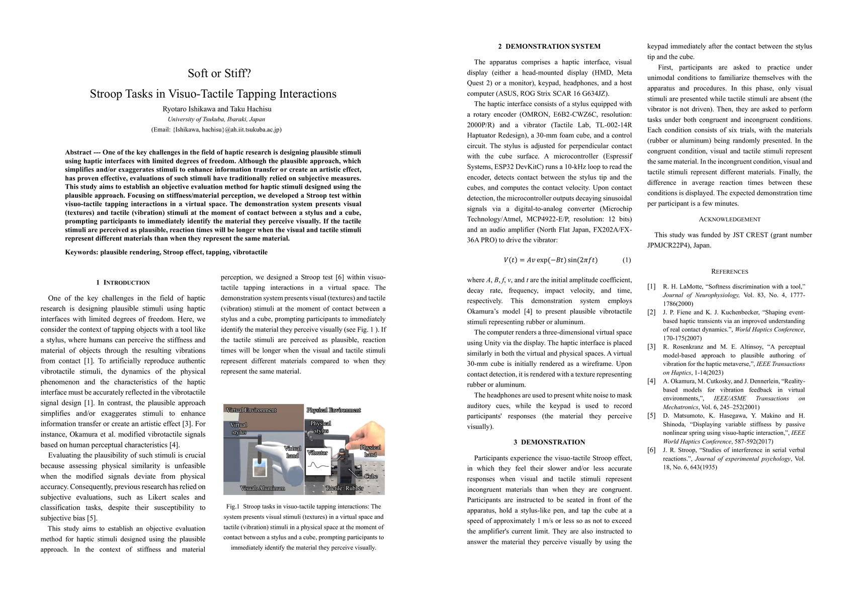 Thumbnail for Soft or Stiff? Stroop Tasks in Visuo-Tactile Tapping Interactions