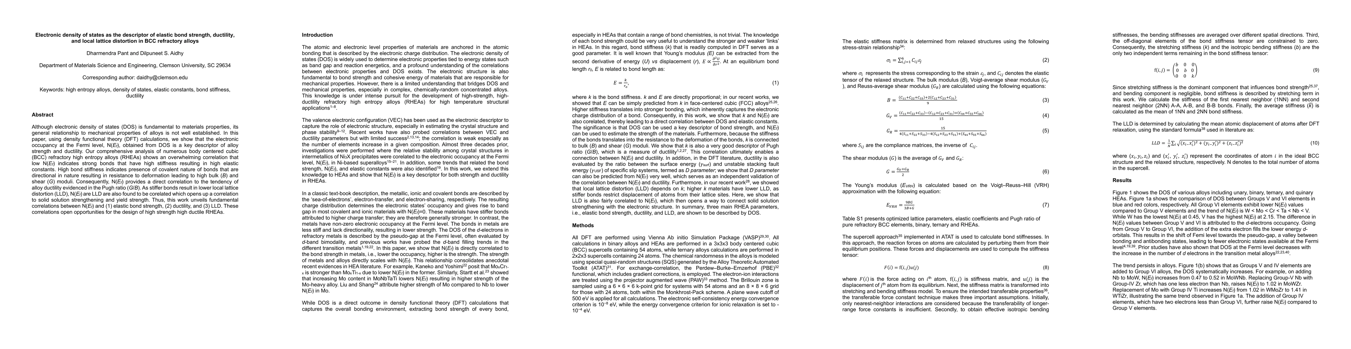 Thumbnail for Electronic density of states as the descriptor of elastic bond strength,
  ductility, and local lattice distortion in BCC refractory alloys