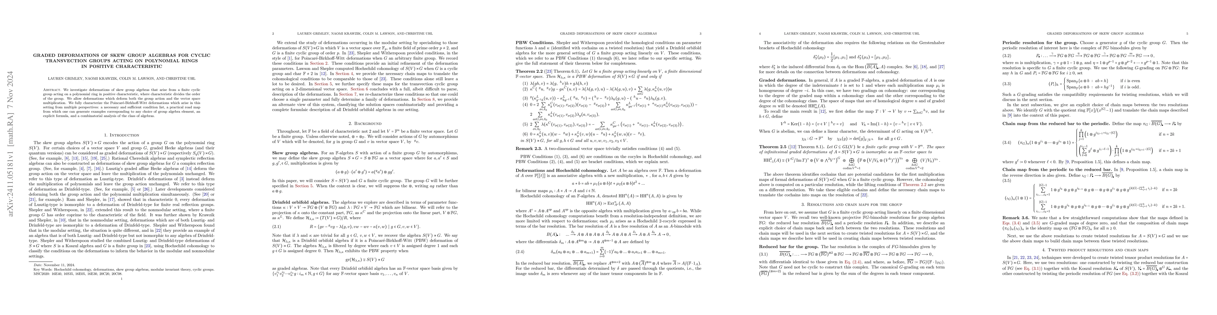 Thumbnail for Graded deformations of skew group algebras for cyclic transvection
  groups acting on polynomial rings in positive characteristic