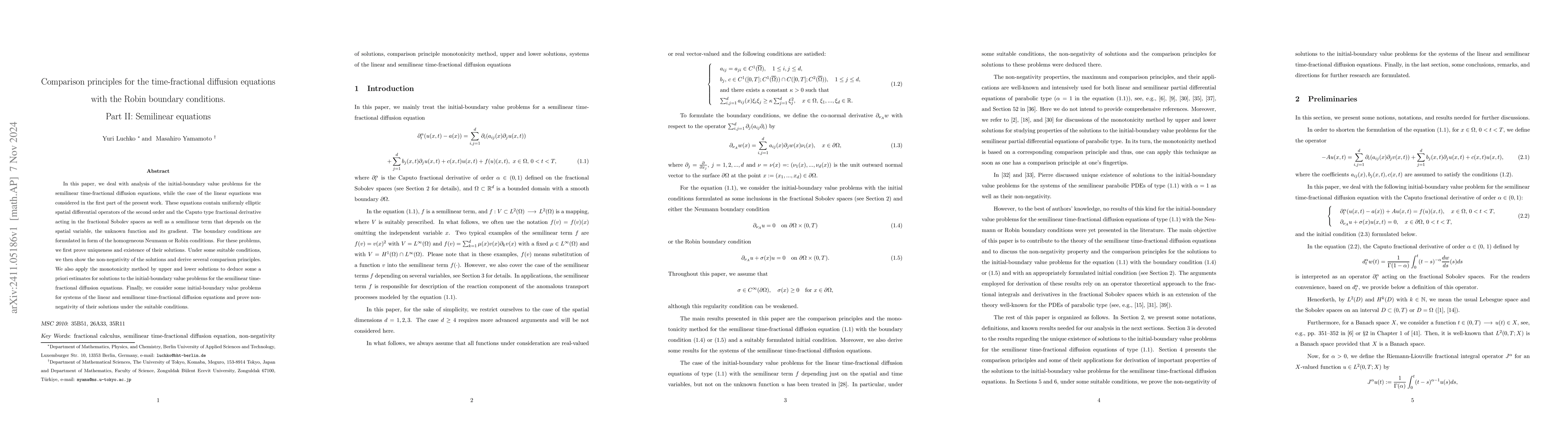 Thumbnail for Comparison principles for the time-fractional diffusion equations with
  the Robin boundary conditions. Part II: Semilinear equations