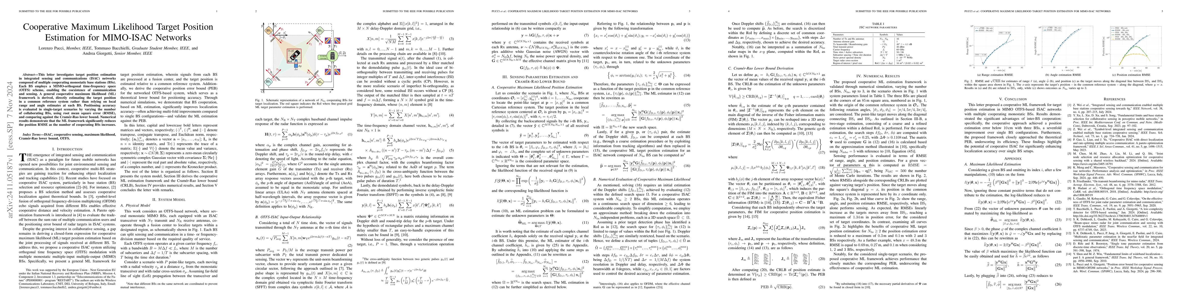 Thumbnail for Cooperative Maximum Likelihood Target Position Estimation for MIMO-ISAC
  Networks
