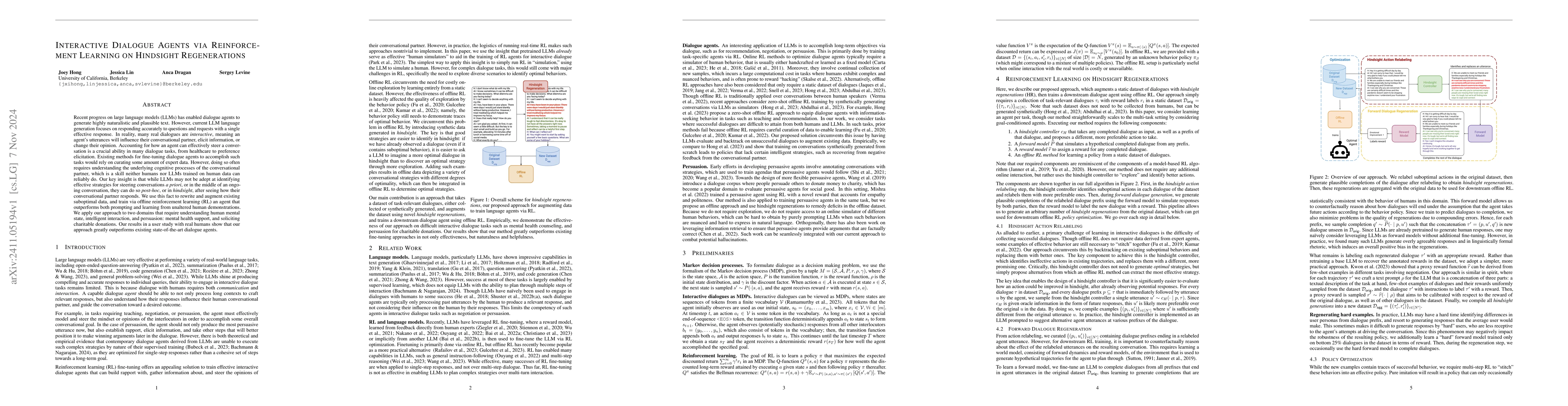 Thumbnail for Interactive Dialogue Agents via Reinforcement Learning on Hindsight
  Regenerations