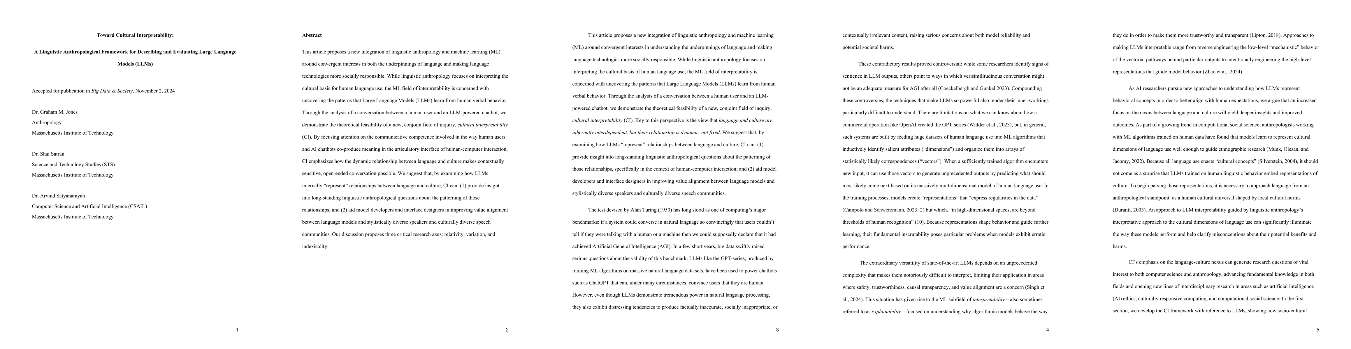 Thumbnail for Toward Cultural Interpretability: A Linguistic Anthropological Framework
  for Describing and Evaluating Large Language Models (LLMs)