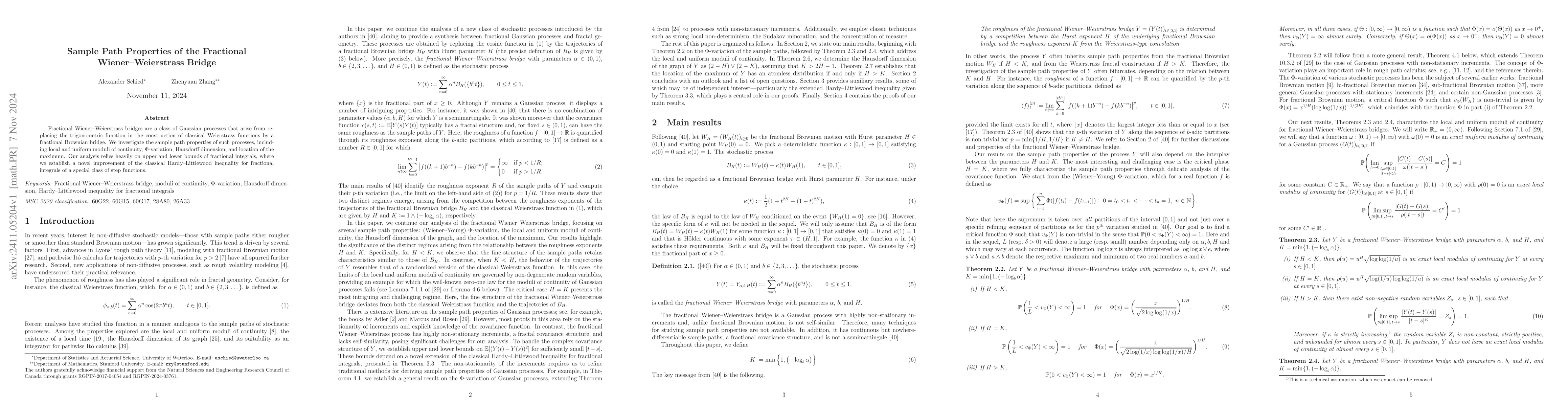 Thumbnail for Sample Path Properties of the Fractional Wiener--Weierstrass Bridge